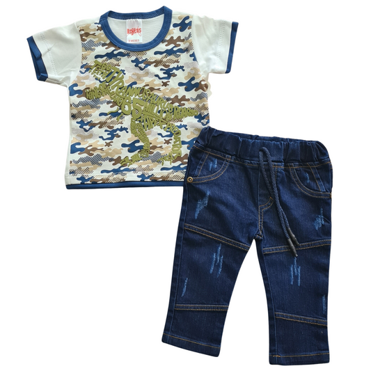 Conjunto camiseta con dinosaurio en relieve