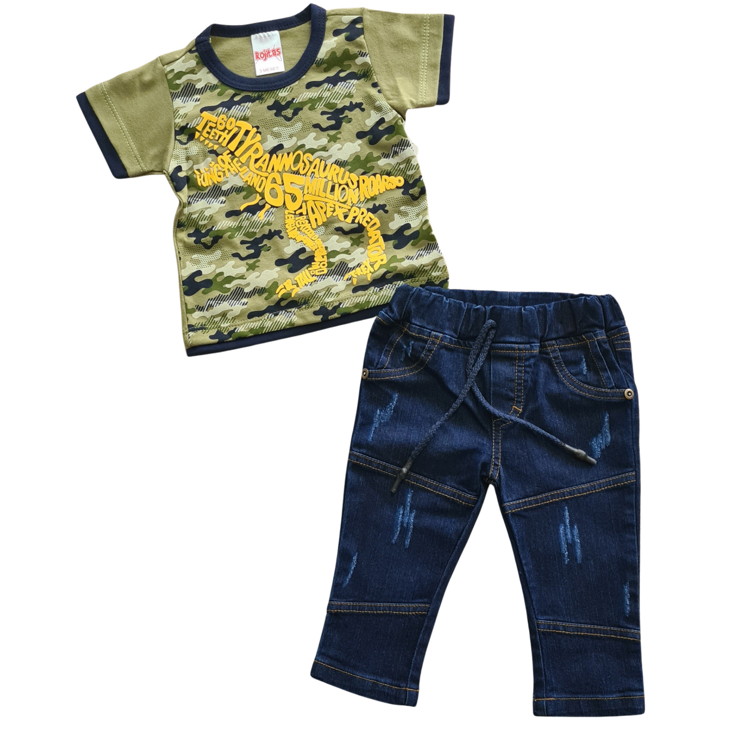 Conjunto camiseta con dinosaurio en relieve