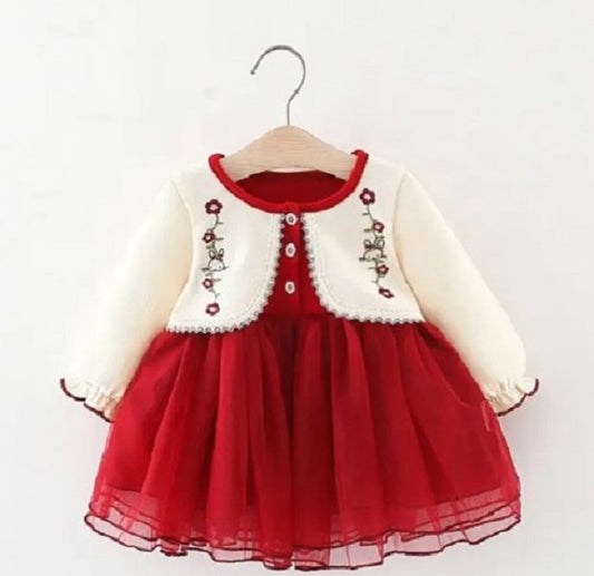 Vestido rojo con saquito para niña