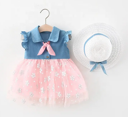 Vestido de verano en jean con sombrero para niña