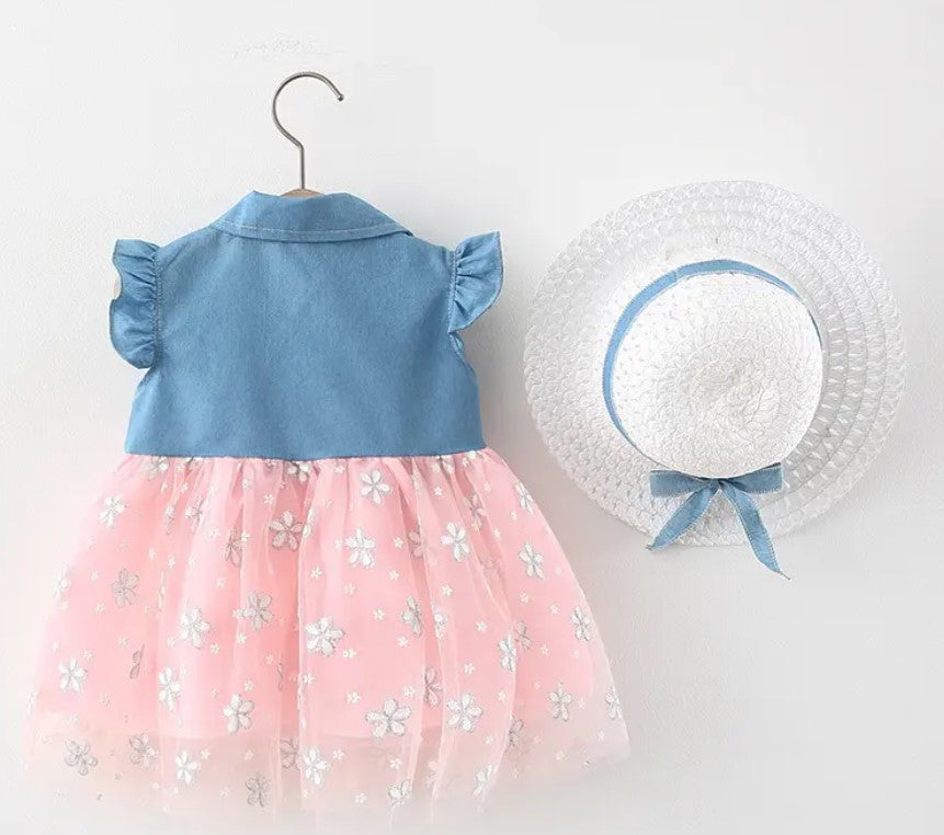 Vestido de verano en jean con sombrero para niña