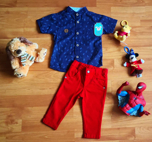 Conjunto camisa cuello neru para niño